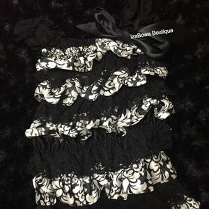 Black Damask Lace & Satin Romper   R895  Small 3M-12M  NWT Boutique